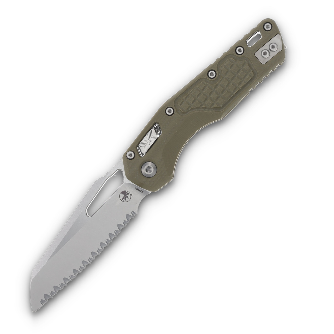 Microtech MSI RAM LOK Lawnman OD Green 3.88in Full Serrated Sheepsfoot Blade