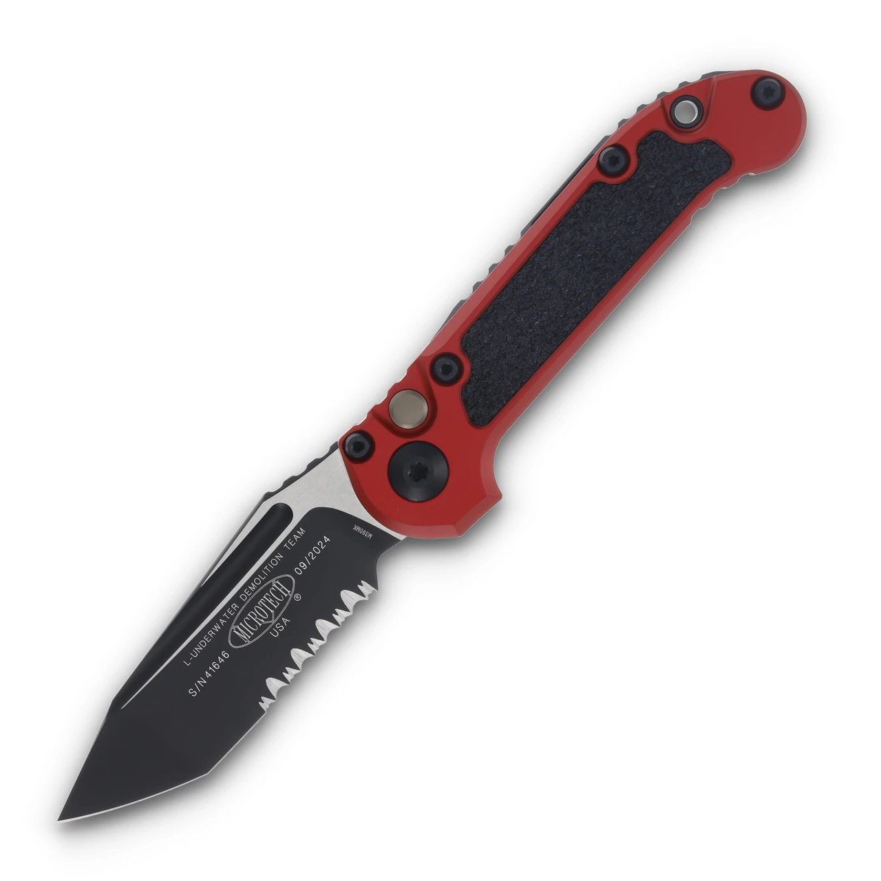 Microtech LUDT Gen III Red Auto Knife 3.5in Black Part Serrated Tanto