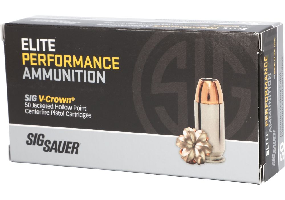 Sig Sauer Elite V-Crown .40 S&W Ammo 180g Grain JHP Brass 50 Rd Box