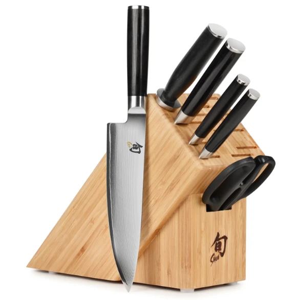Shun Classic Essential Block 7 Piece Kitchen Knives Set Pakkawood