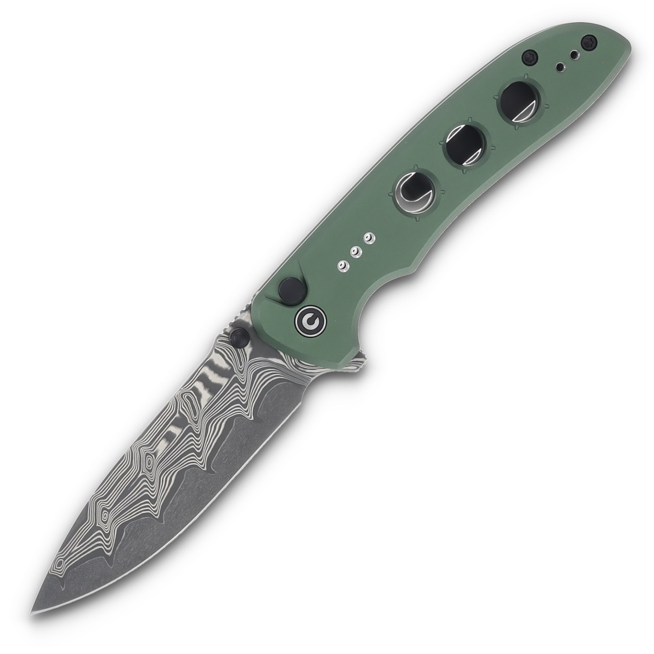 CIVIVI Hyperpulse Folding Knife Green 3.5in Plain Damascus Drop Point C23087A-DS1