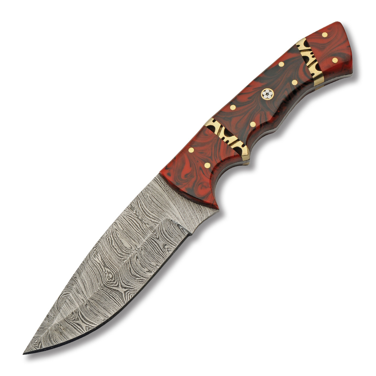 Royal Saddle Hunter Fixed Blade 9in Plain Edge Red Resin Mosaic Pin