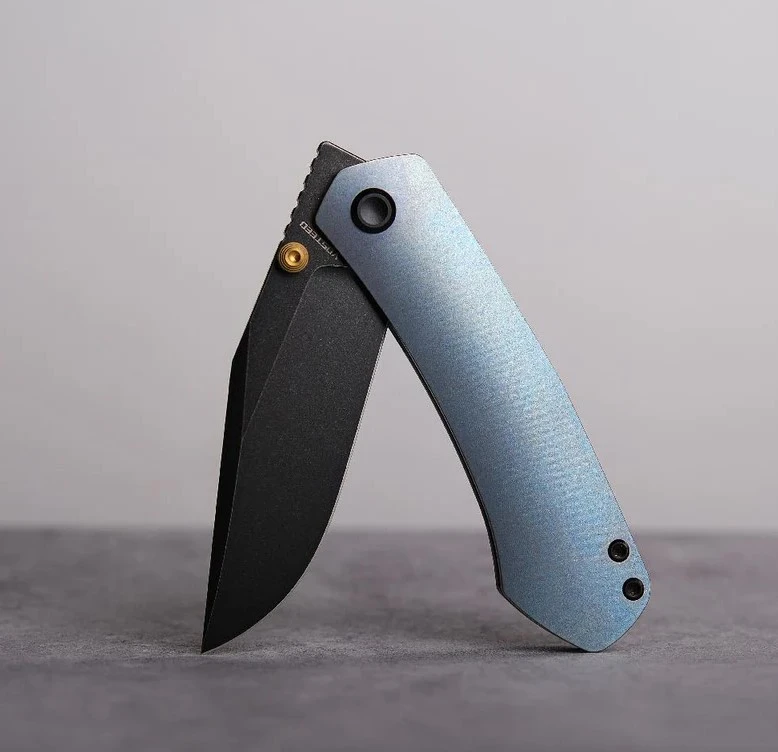 Vosteed Vallhund Folding Knife Black Stonewash S35VN Blue Titanium A2102