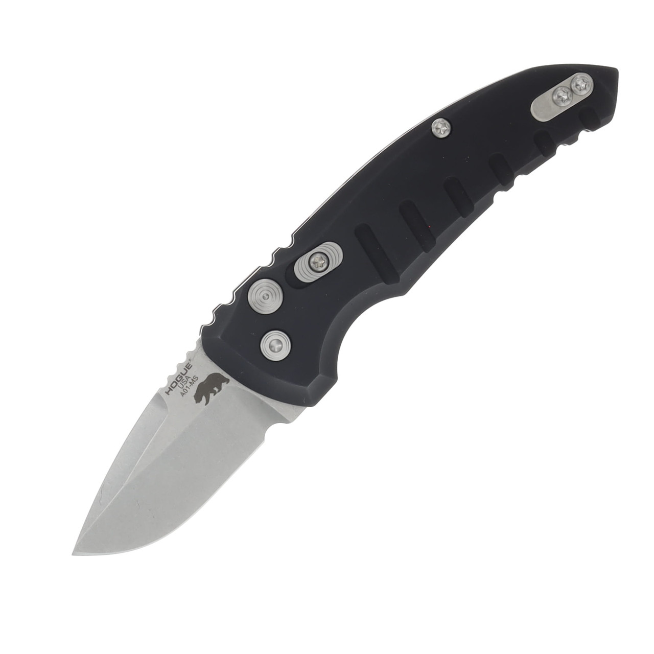 Hogue A01 Microswitch Automatic Drop Point Stonewash Matte Black Aluminum AUHG24124