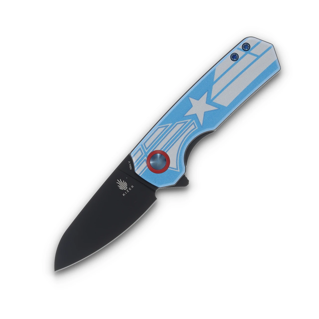 Kizer Lieb "Liberty" Blue UV Printed G-10 Handle Black Ti Coated Nitro V Blade V2541E5CA