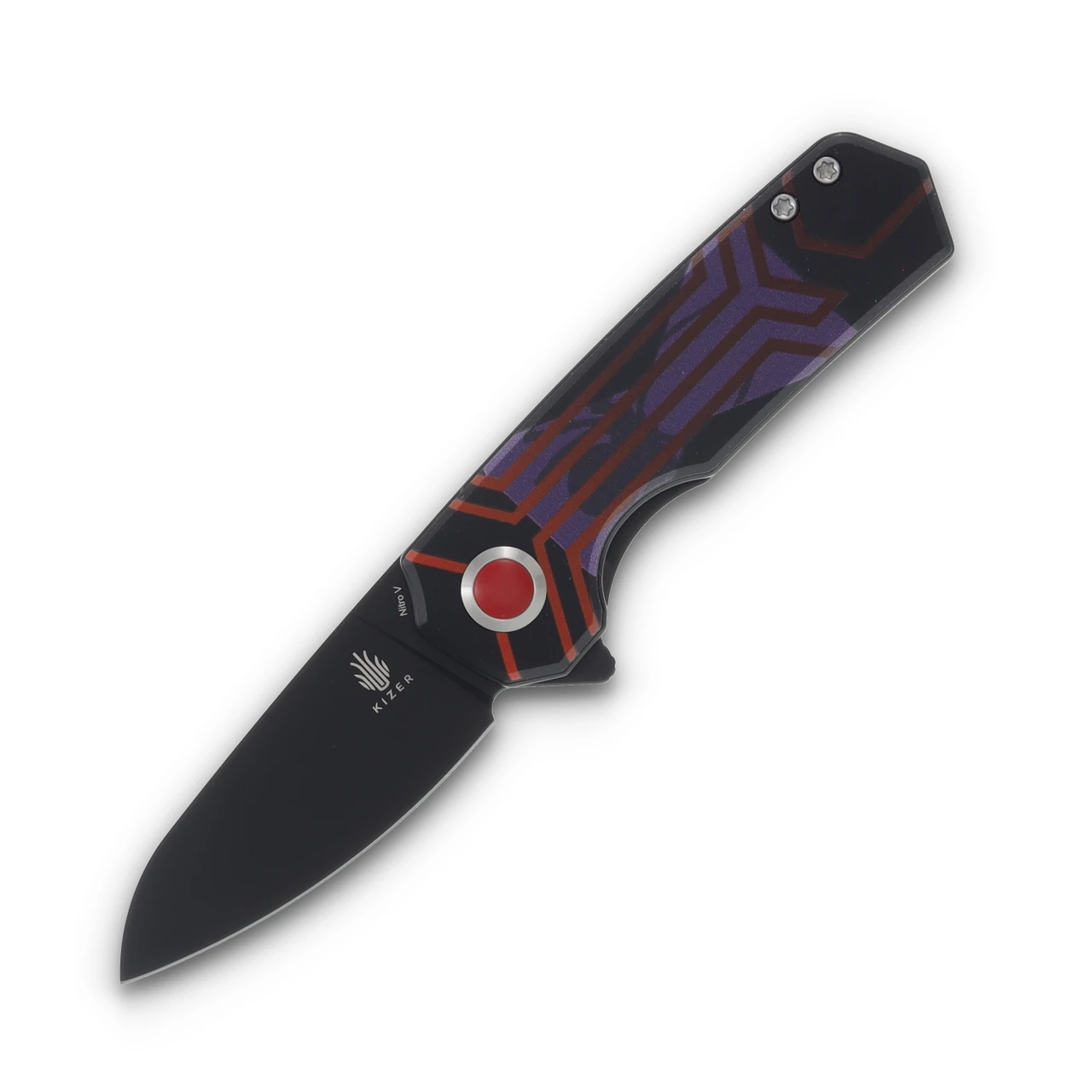 Kizer Lieb Triple Imposter UV Printed Black G-10 Handle Black Ti Coated Nitro V Blade SFO
