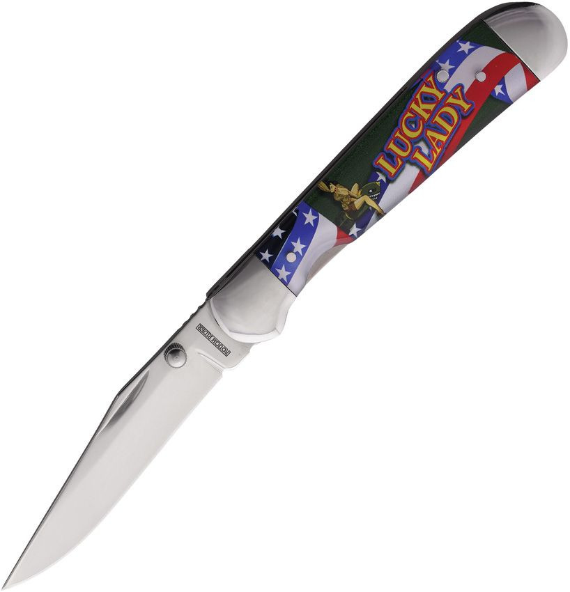 Rough Rider Lucky Lady Bombshell Assisted Linerlock Copperhead Front Open