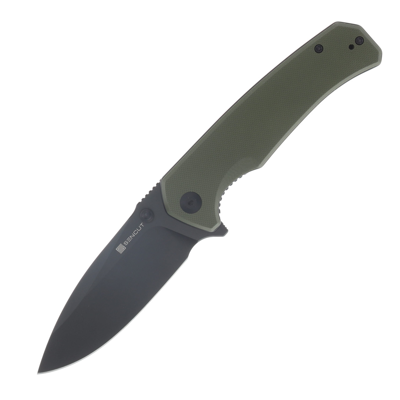 SENCUT Skarnax Folding Knife OD Green 3.79 Inch Plain Black Drop Point S24025-2