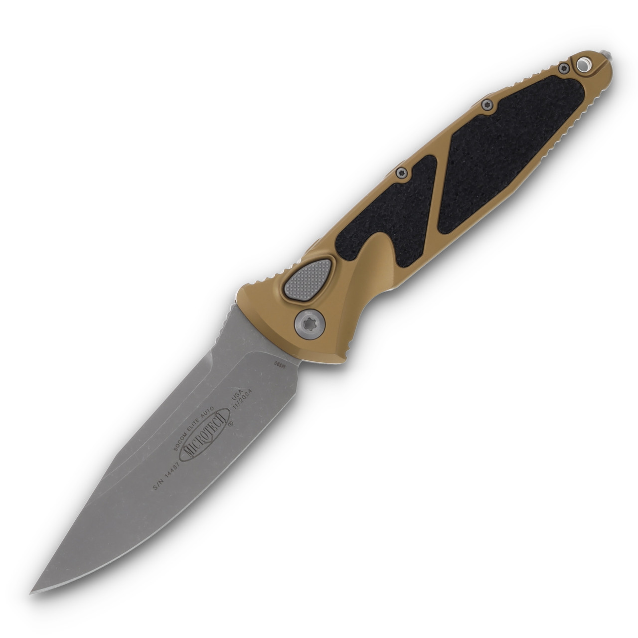 Microtech Socom Elite Auto Knife Tan 4in Plain Apocalyptic Clip Point Blade