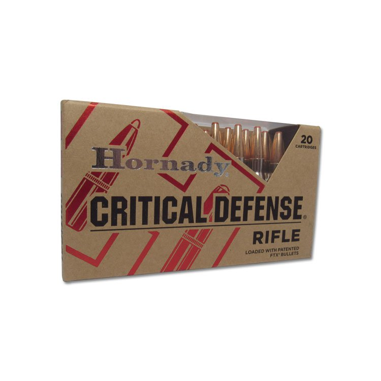Hornady Critical Defense 308 Winchester Ammunition 155 Grain Nickel Plated Centerfire 20 Rounds Spitzer FTX