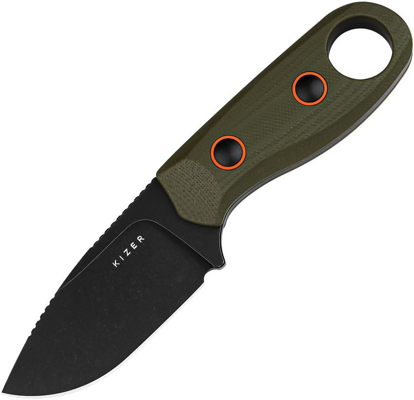 Kizer Beaver Fixed Blade Knife Black Stonewash D2/OD Green G-10 1078A1