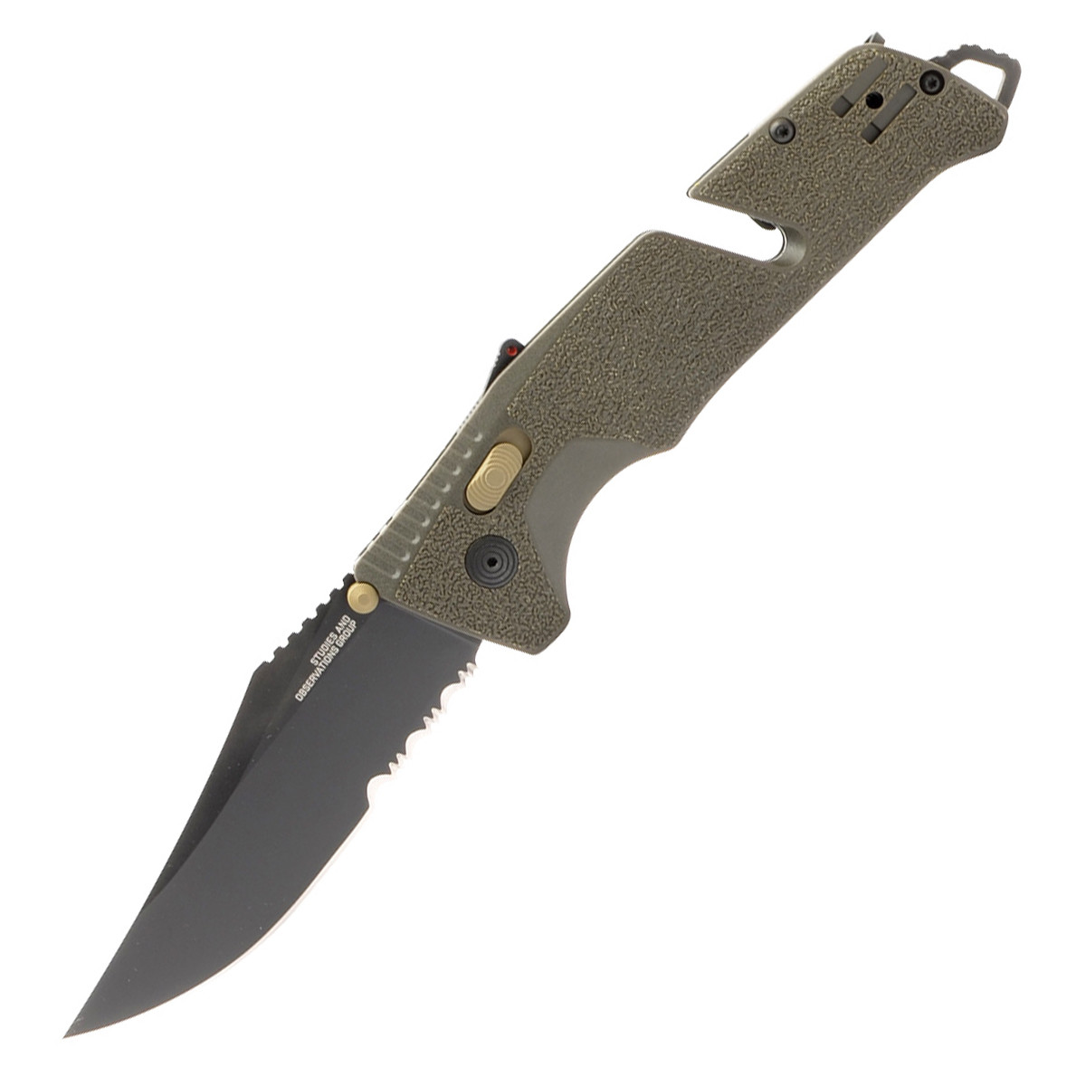 Sog Trident AT Folder OD Green Titanium 3.75” S/W Clip Point Part Serr