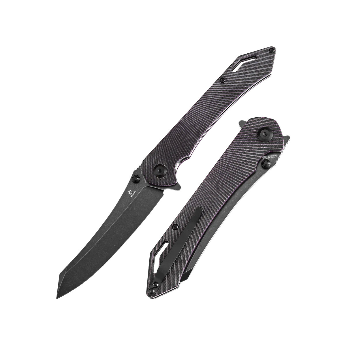Tenable Knives Colibri Tech Purple – Black 4.34in Plain Blackwash Sheepsfoot Open and Closed