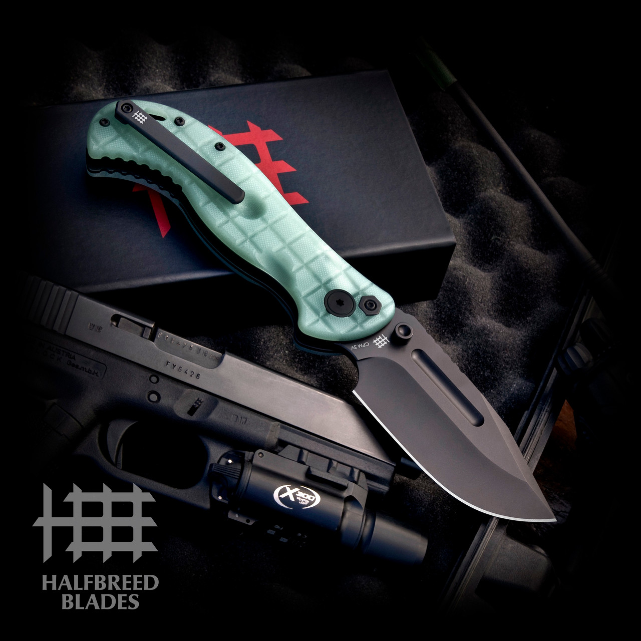 Halfbreed Blades Gen 2 Large Bush Folder Jade G-10 4.13” Blk