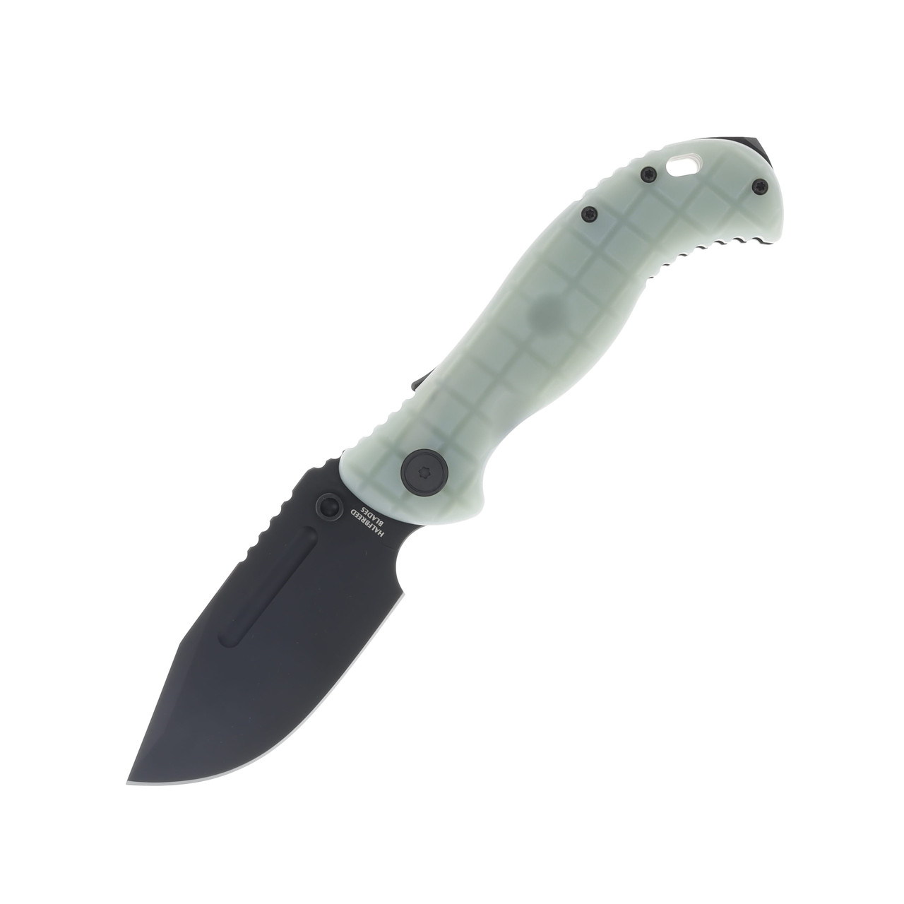 Halfbreed Blades Gen 2 Large Bush Folder Jade G-10 4.13” Blk PVD Drop Pt LBF01JADEG2
