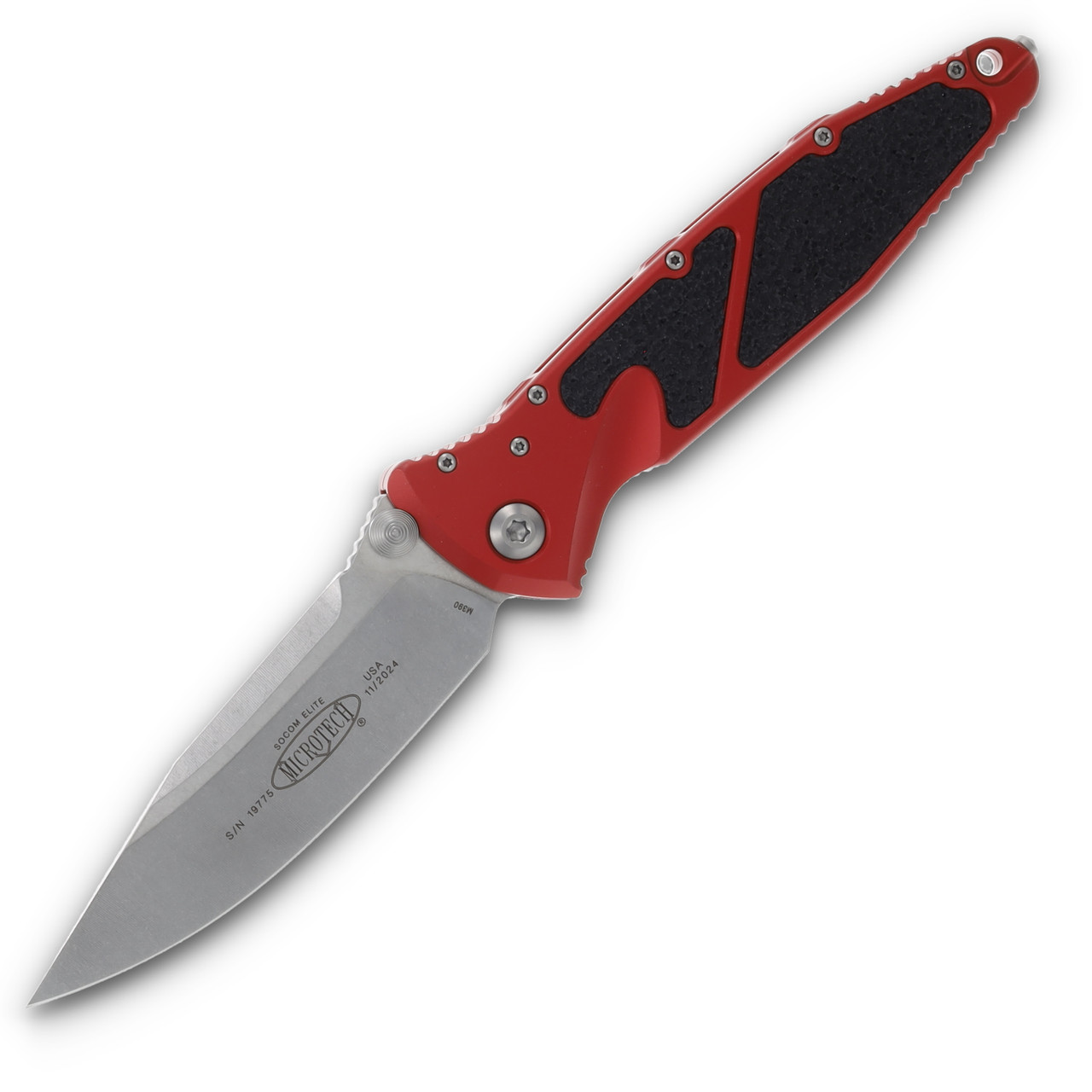 Microtech Socom Elite Folding Knife Red 4.0in Stonewash Clip Point Plain Edge