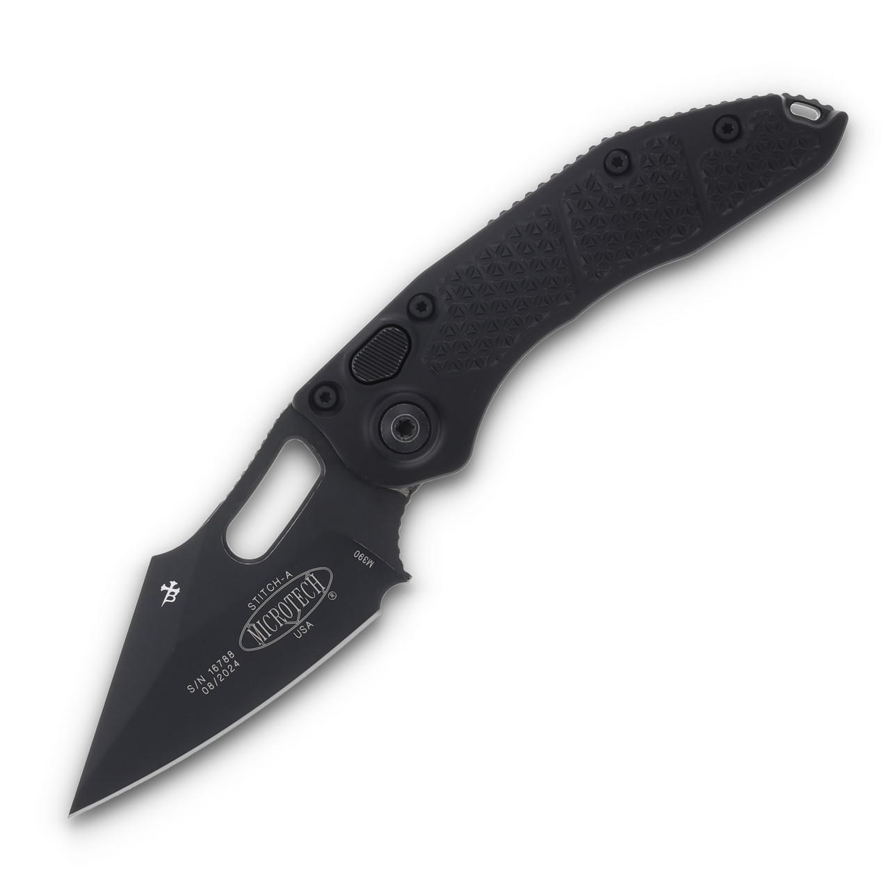 Microtech Stitch Auto Knife Black Aluminum 3.75in Black Apocalyptic Spear Point