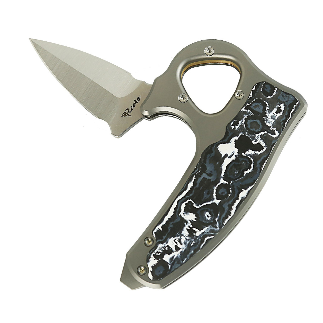 Reate EXO-D Ti-Flame Grain Handle White Storm Fat Carbon Inlay Belt Satin Elmax Blade REEXO-D11