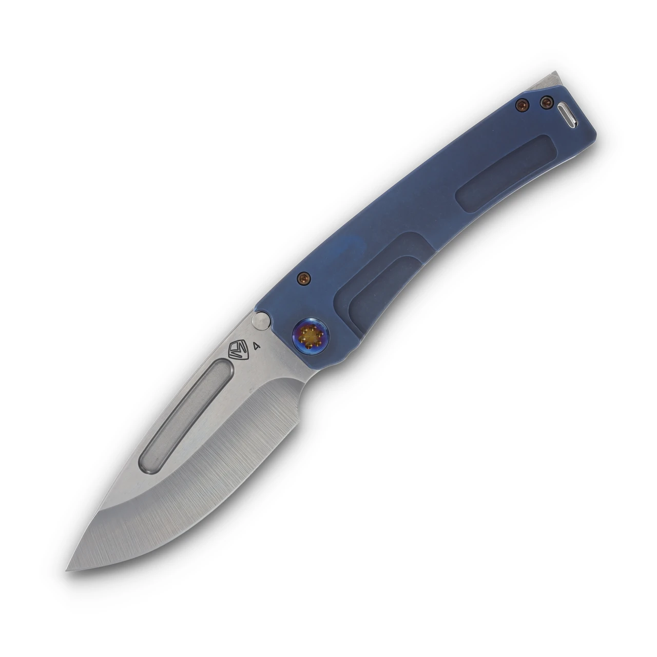 Medford Marauder H S45VN Tumbled Drop Point Blade "Old School Blue" Flamed Hardware Brushed/Flame "Tsunami" Clip