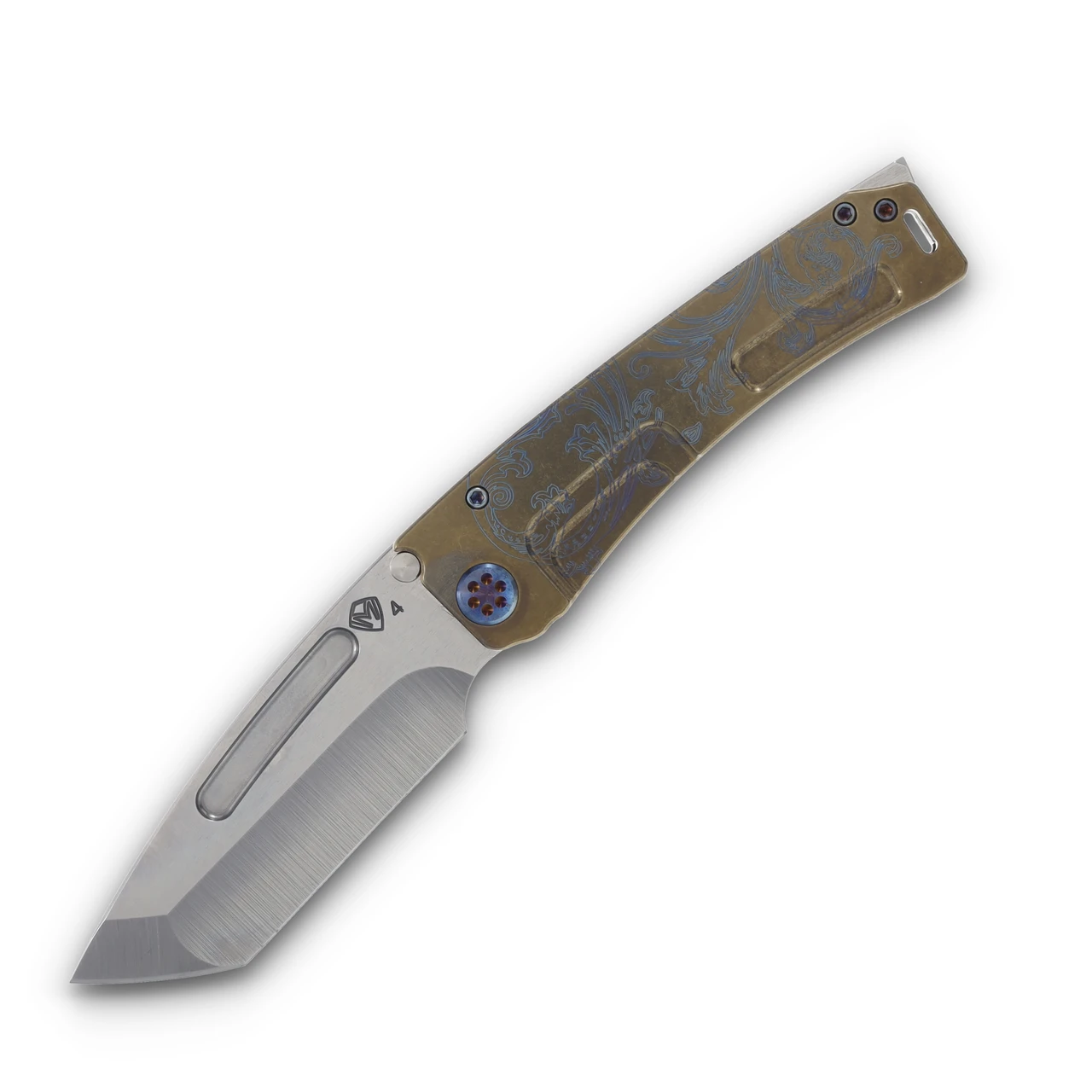 Medford Marauder H S45VN Tumbled Tanto Blade Bronze "Filigree Laser" Handle Flamed HW Brsh/Bronze Clip