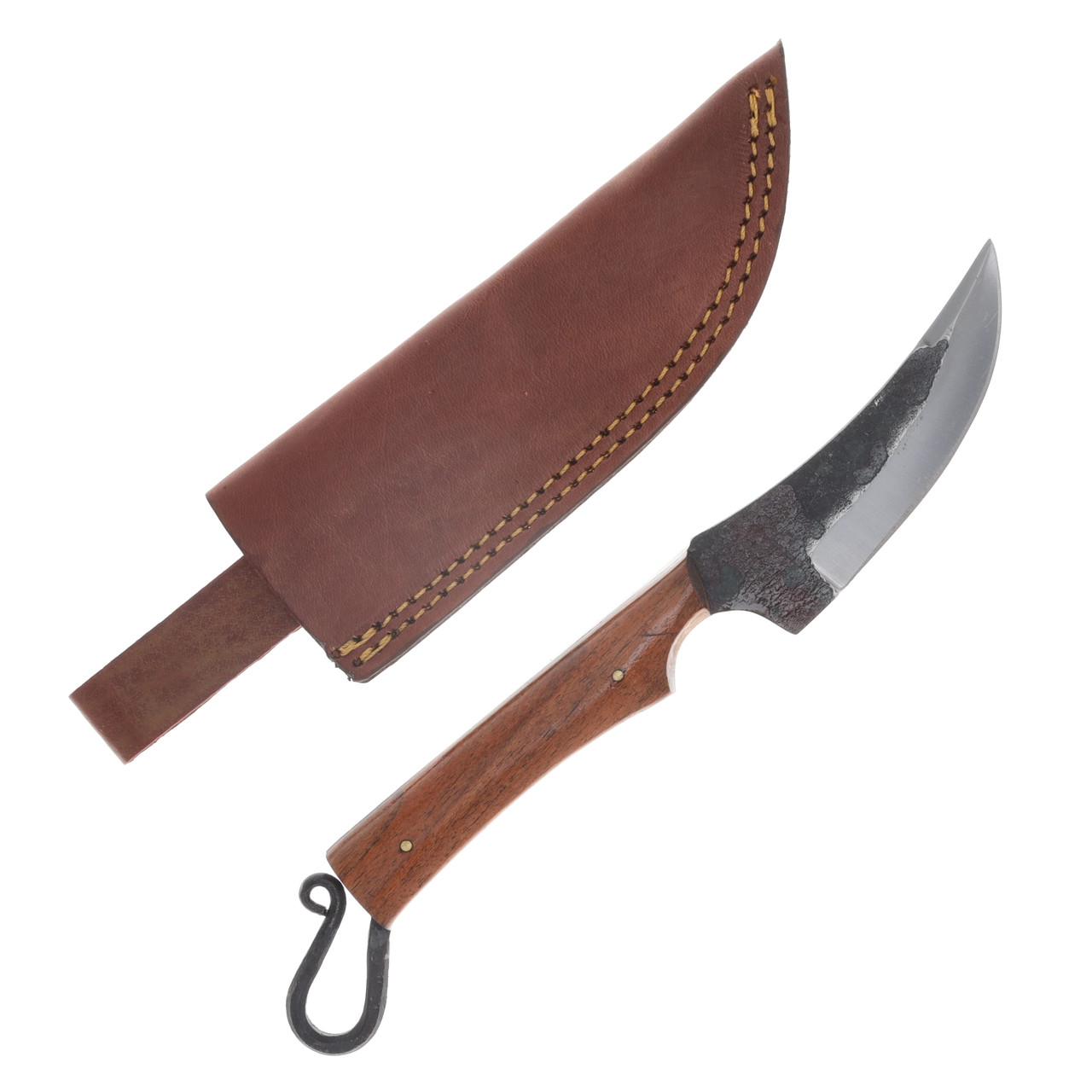Szco 9.75" Forged Pitch Blade Hunter Wood Leather Sheath HS4459
