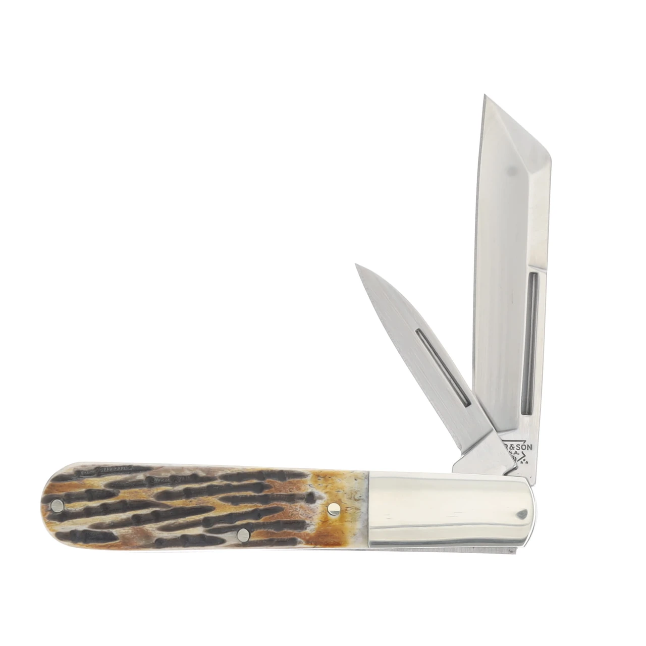 Bear & Son Large Sheepsfoot 2-Blade Barlow Genuine India Stag Bone BR5280