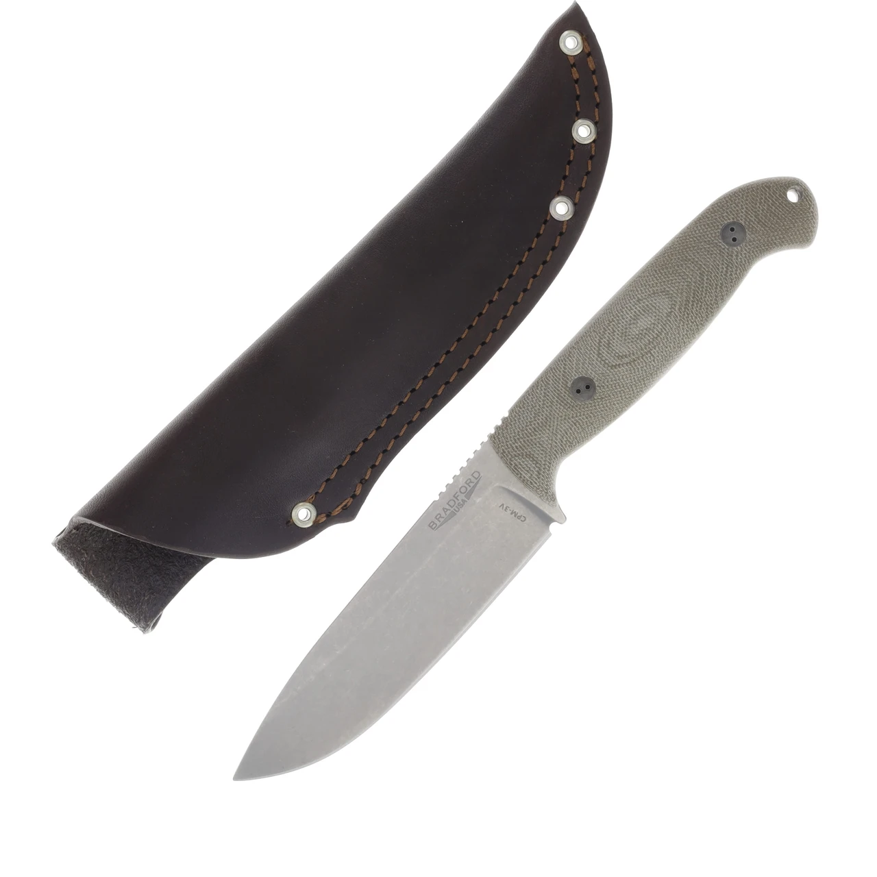 Bradford Knives Guardian5.5 3D OD Green Micarta 5.05in Stonewash Drop Point Blade BRAD1926