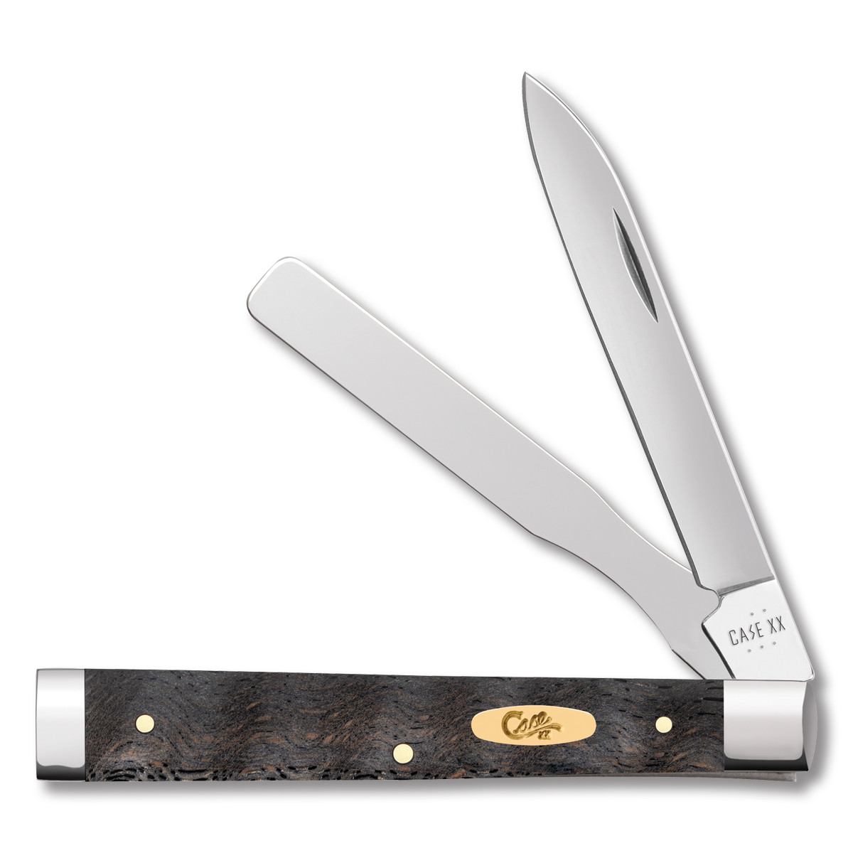 Case XX Baby Doc 2025 Vault Release Folding Knife Black Curly Oak Wood/Brass Shield CA14007