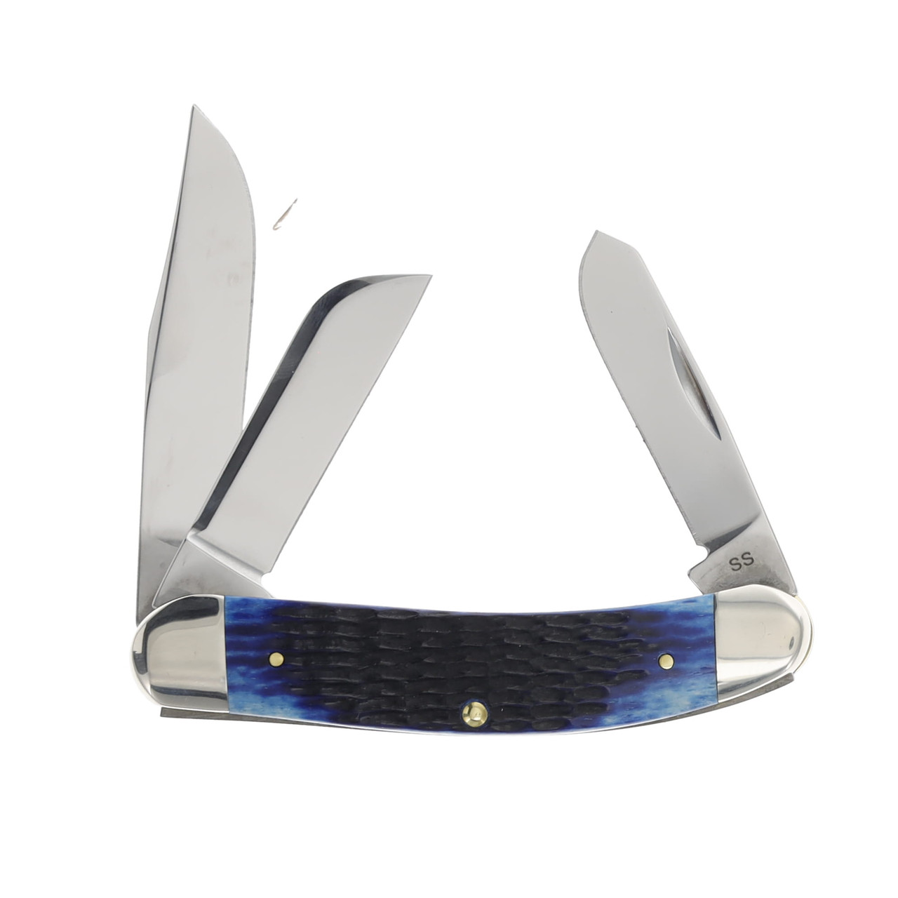 Case XX Rogers Corn Cob Jigged Blue Bone 3-Blade Sowbelly Folding