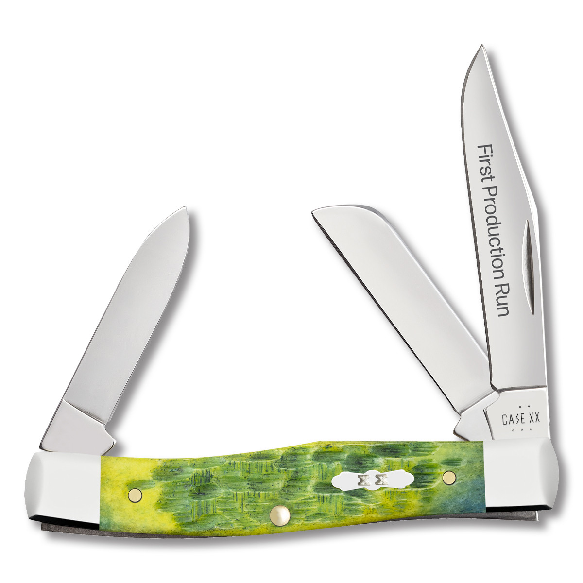 Case XX 1st Production Run Green Apple Peach Seed Jigged Bone