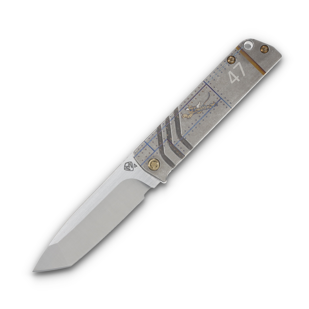 Medford The Antik Folding Knife S45VN Tanto Tumbled Flying Tiger with Brass/Bronze Hardware/Clip MK2144TT-01TM-T1C1-BN