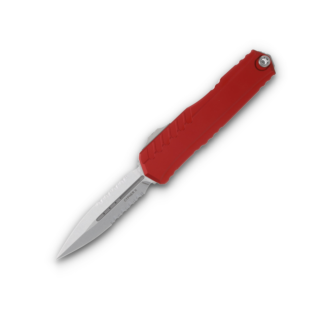 Microtech Cypher II D/E OTF Auto Knife Red Al 3.5in SW Part Serrated Dagger AUMT124211RD