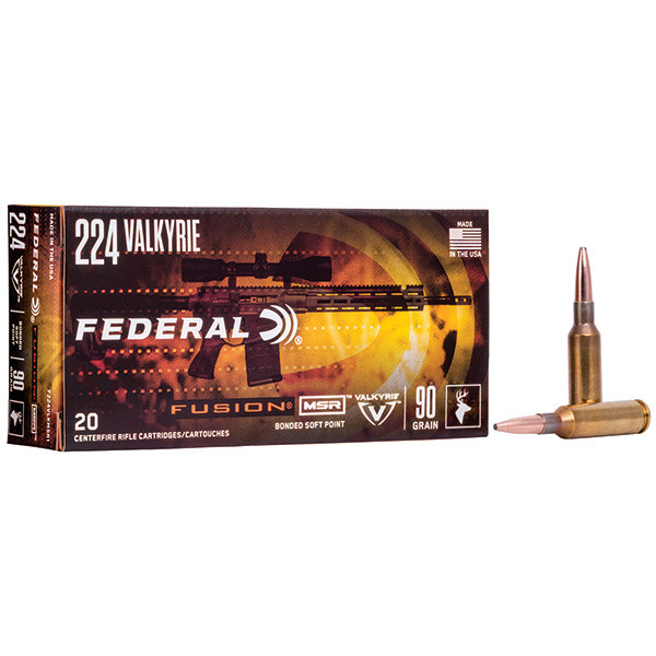 Federal Premium Fusion MSR 224 Valkyrie Rifle Ammunition 20 Rounds Brass Centerfire 90 Grain Spitzer BT Fusion MSR Bonded SP