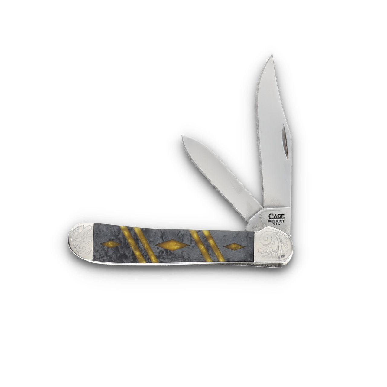 Case XX Diamond Series Black and Gold Corelon Two-Blade Copperhead Engraved Bolsters CA9249BKPGD