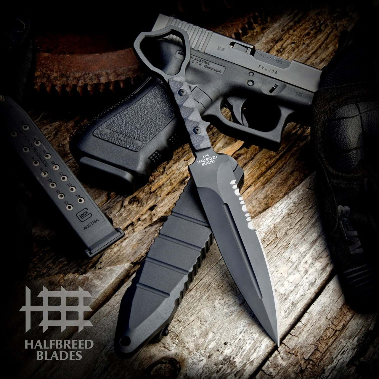 Halfbreed Compact Clearance Knife XL/Black Sculpted Handles/K110 CCK01XLBLK