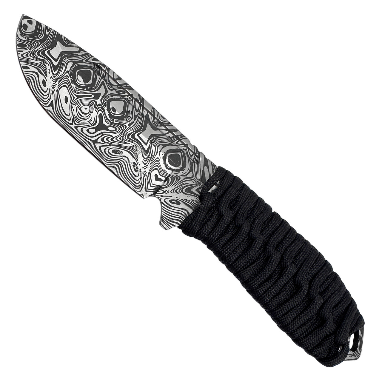 Takumitak Takumi Black Paracord Wrapped Handle Damascus Acid Etched 3Cr13 Blade TKF103BK-CS