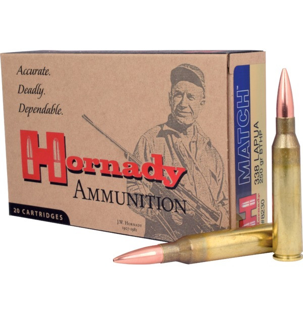Hornady Ammo 338 Lapua Mag 250 GR BTHP Match 20 Rounds 8230