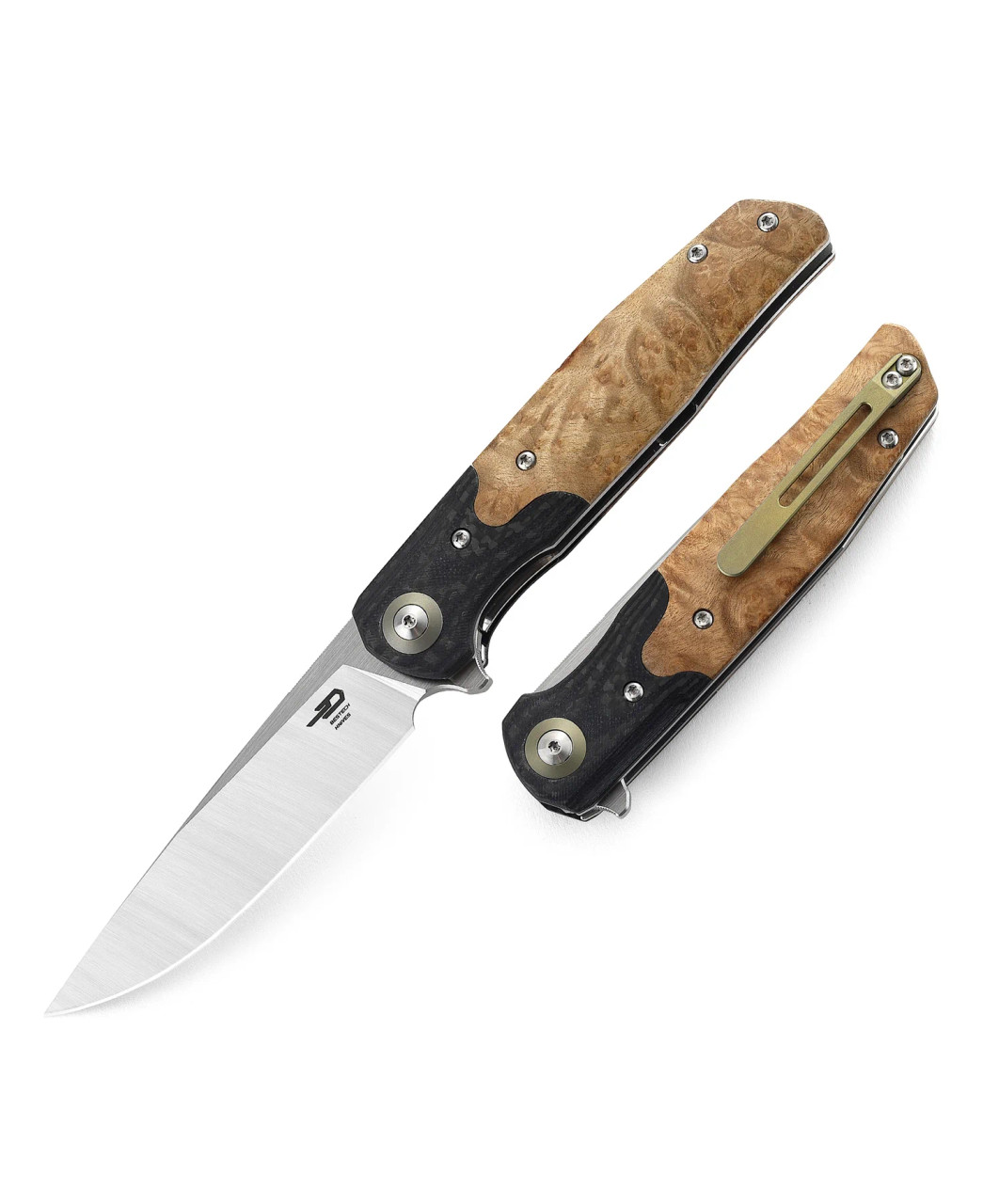 Bestech Knives Ascot Light Burlwood G-10 & Carbon Fiber Handle 14C28N Blade BG19D