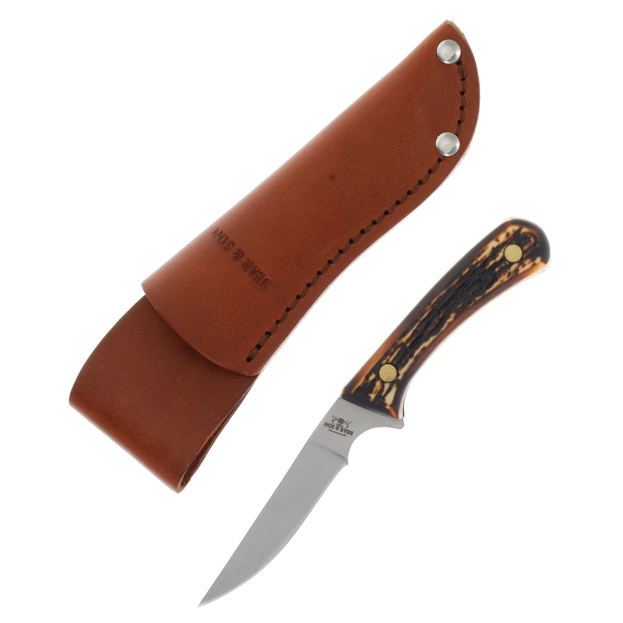 Bear and Son 6.50In Stag Delrin Bird-Trout Fixed 3In. Taper Ground Trailing Point Blade BR751CP