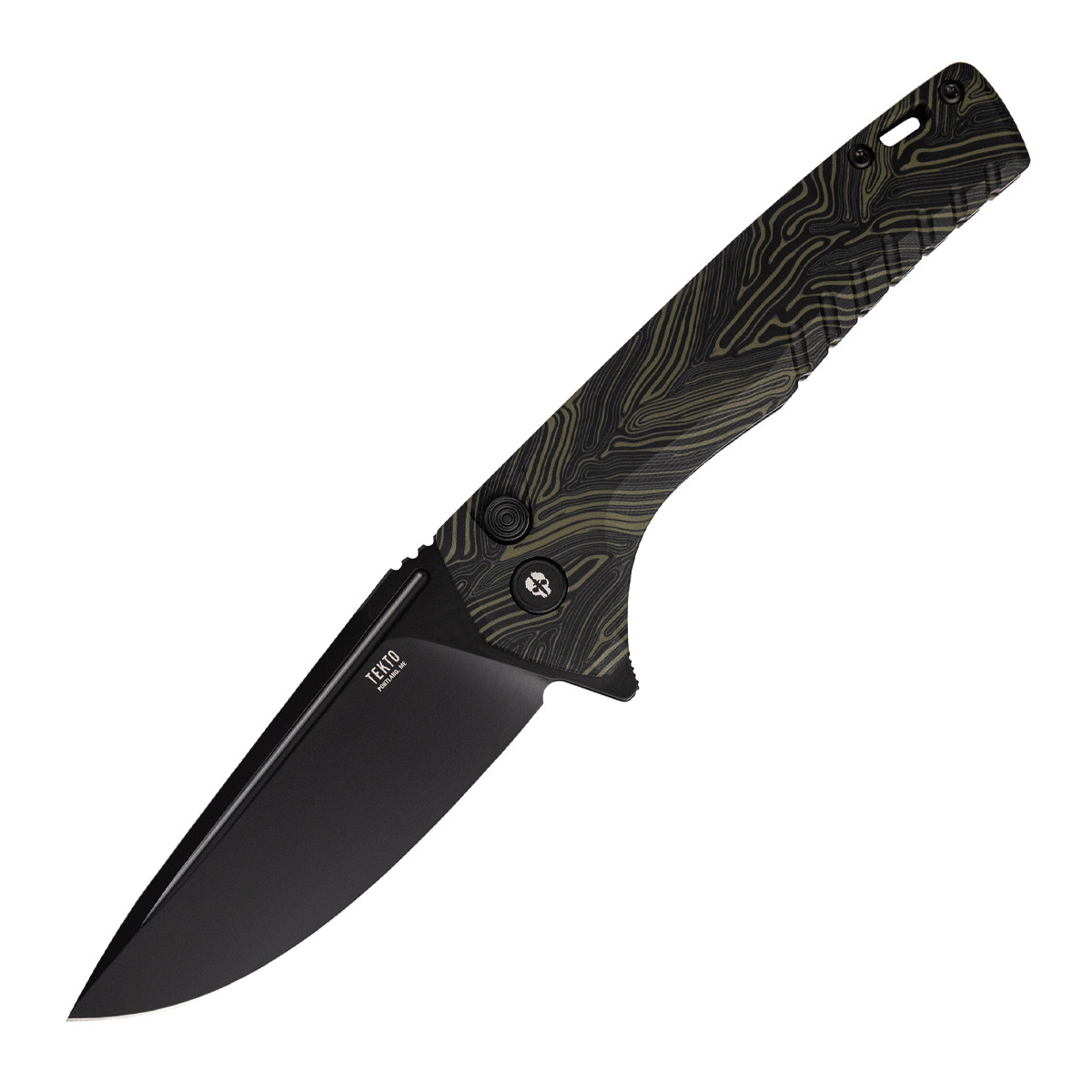 TEKTO F3 Charlie Damascus Plain Black Drop Point Black Accents TKF3R-G1MX-D2BK1-A1