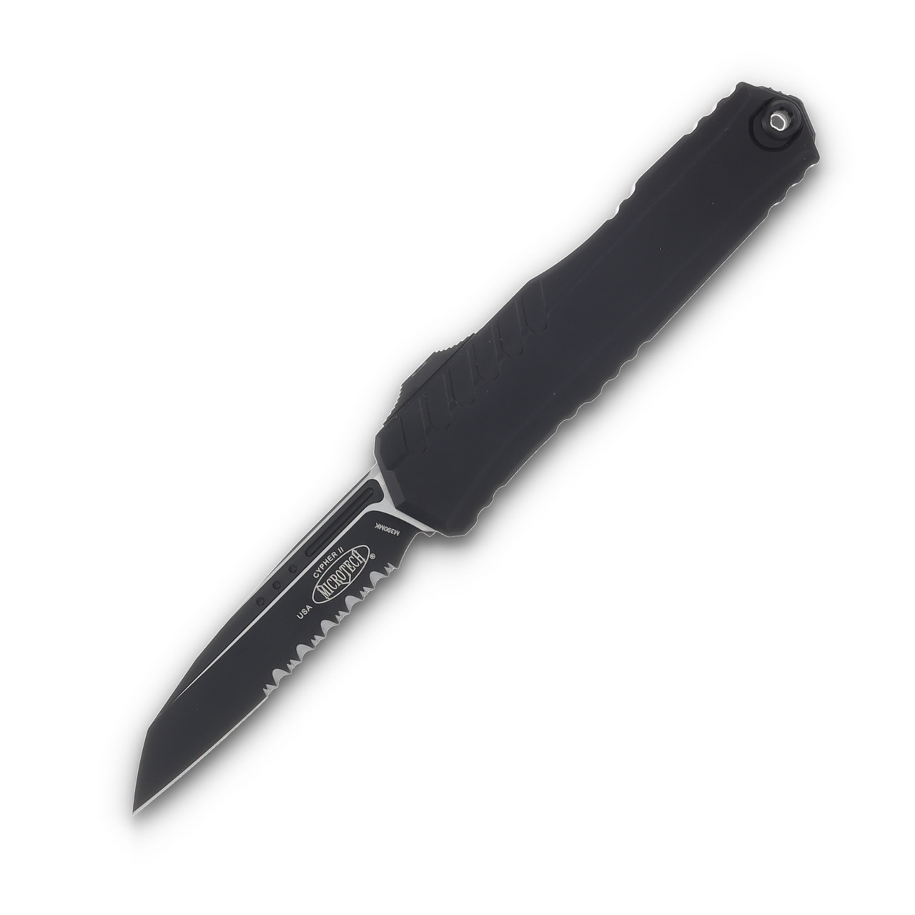 Microtech Knives Cypher II OTF Auto Tactical Black 3.5in Part Serrated Blade AUMT12412T