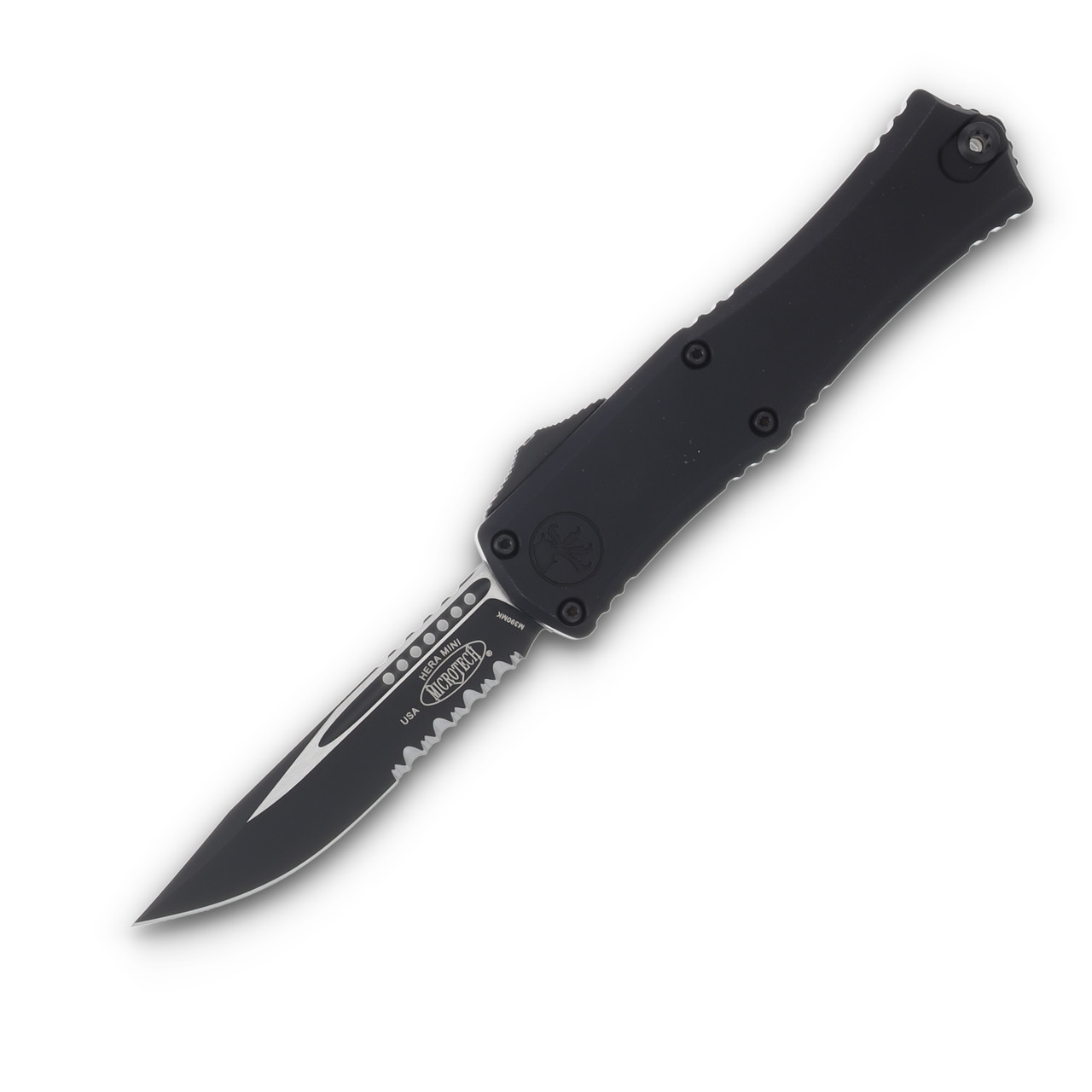Microtech Hera II Mini OTF Automatic Knife Half Serrated Tactical Black AUMT1703M2T