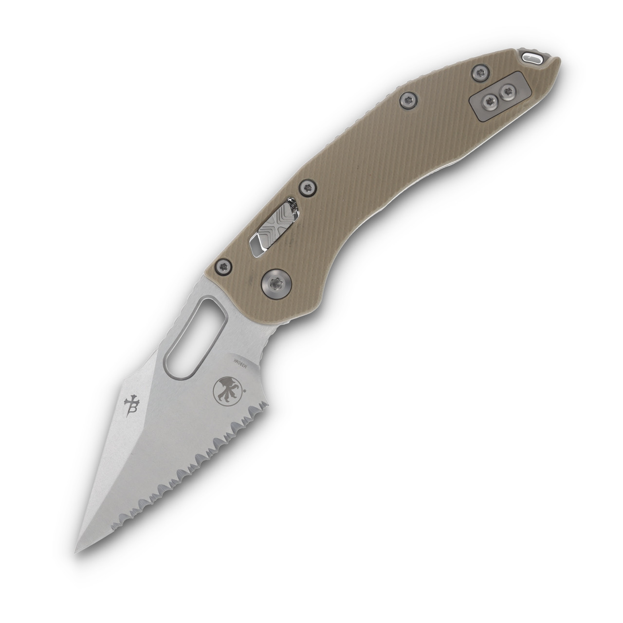 Microtech Stitch RAM-LOK Folding Knife Stonewash Serrated/Fluted Tan G-10 MT169RL12FLGTTA