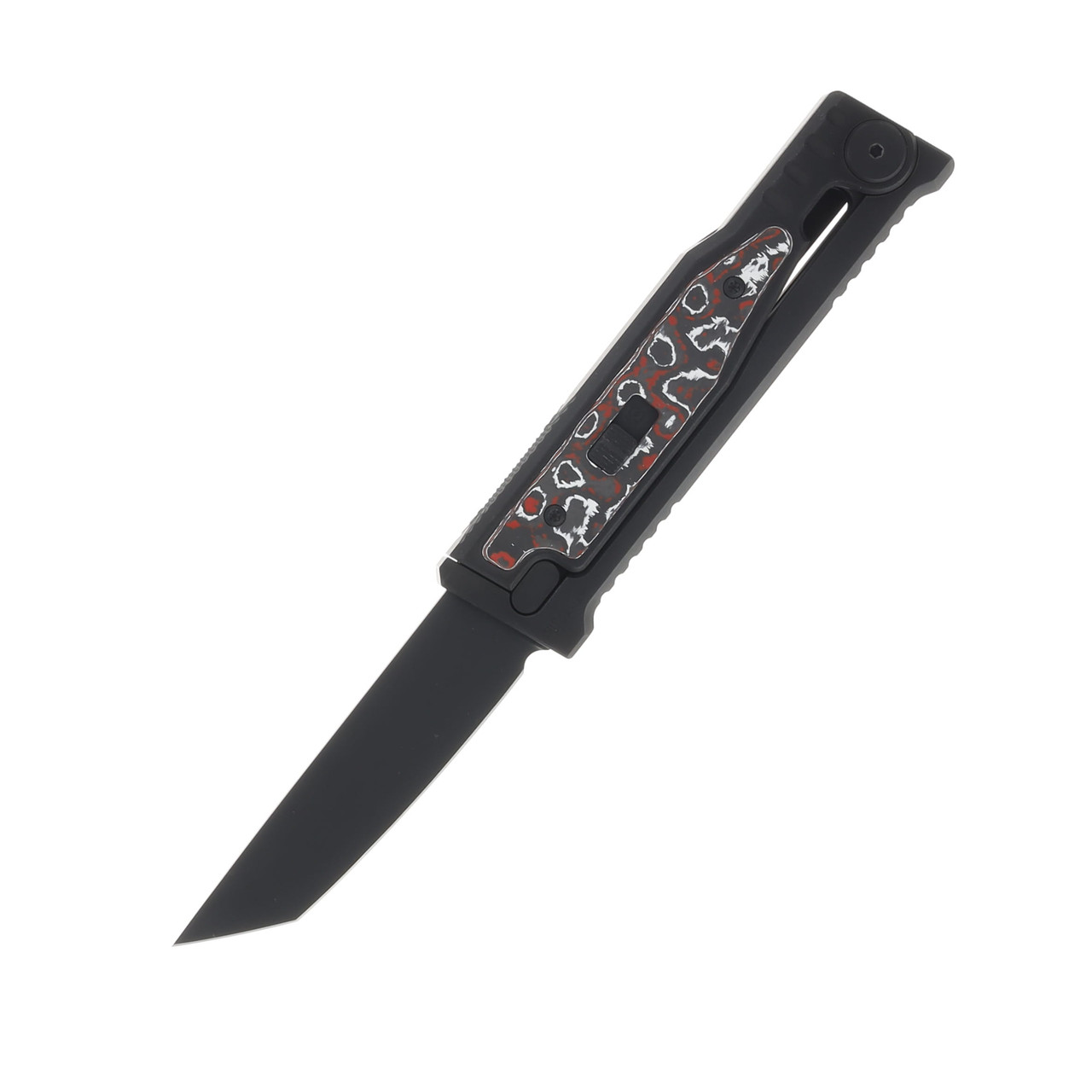 Reate EXO-M Safety Lock Gravity Knife Black PVD Tanto (SMKW Exclusive Snow Fire Fat Carbon Insert) REEXO-M20