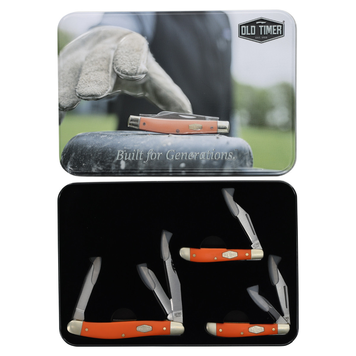 Old Timer 3 pc Folding Knife Combo-Blaze Orange Handles 1238649