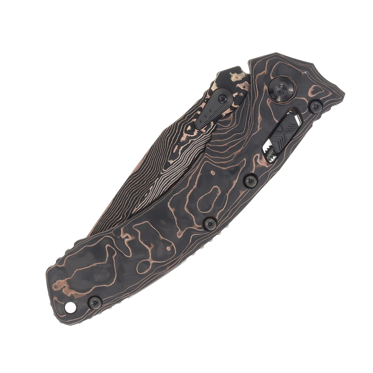 Microtech Amphibian RAM-LOK Coppermai Damascus/LiveWire Carbon