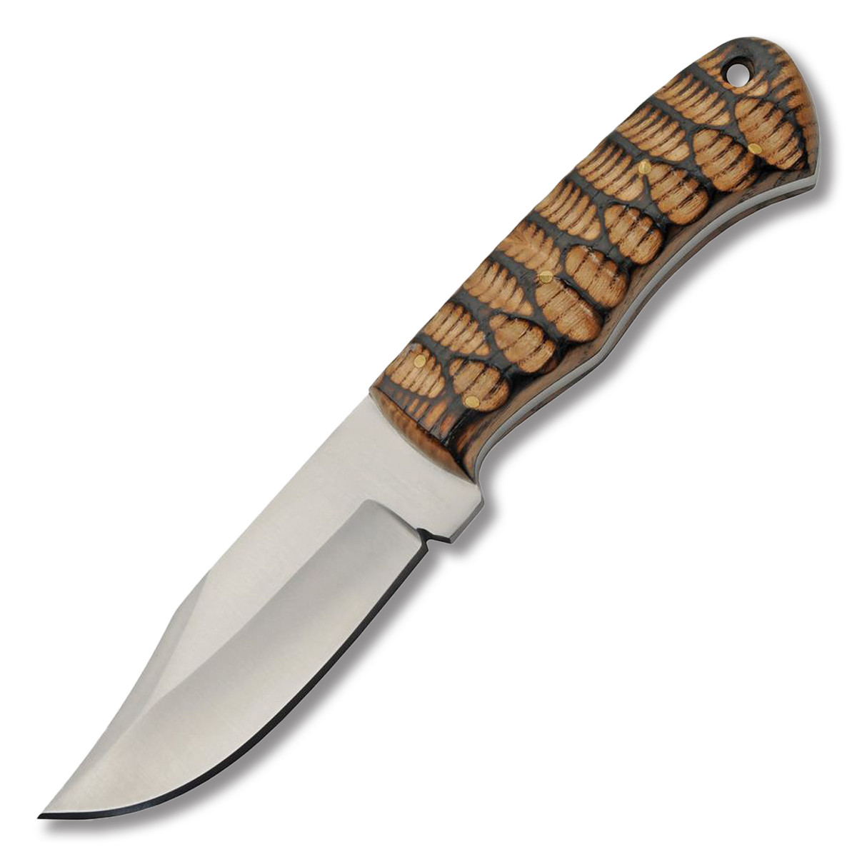 Szco Grooved Wood Fixed Blade Brown – Black 4in Plain Satin Drop Point