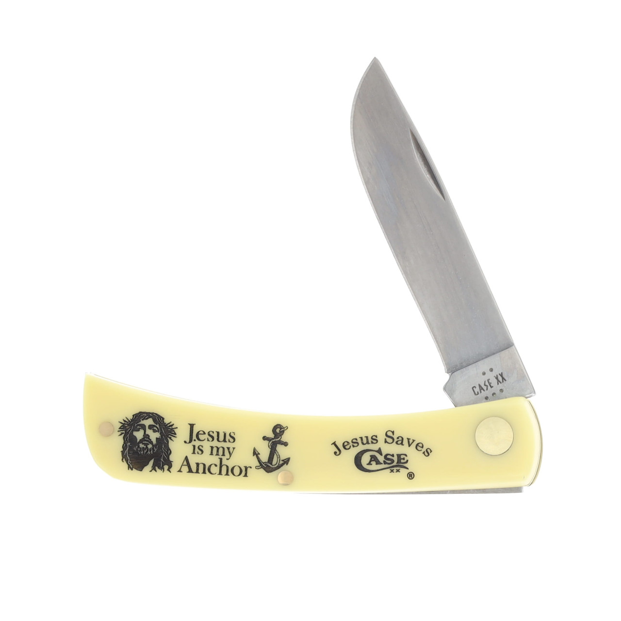 Case XX Sod Buster Jr Folding Knife Jesus is My Anchor Smooth Yellow Bone CA80032JA