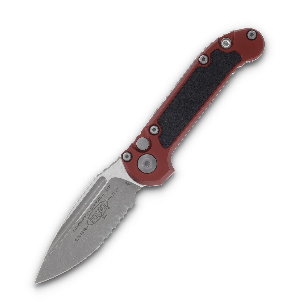 Microtech LUDT Gen III AUTO Merlot Folding Knife 3.5in Apocalyptic Part Serr Drop Point AUMT113511APMR