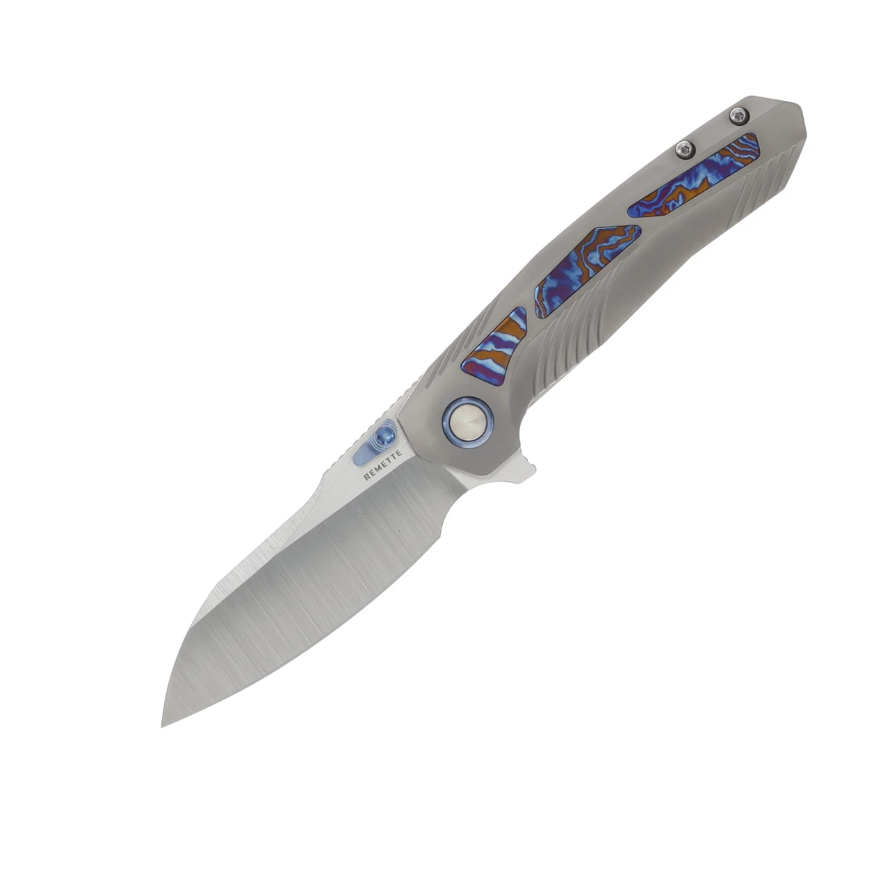 Remette RT-Kestrel Folding Knife Titanium-Timascus 2.83in Plain Edge Satin Blade RTPO-D